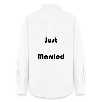 JUST MARRIED. EVJF. SAINT VALENTIN. COUPLE - Chemise Oxford Femme - blanc - Dos - AI Model Female 172 light (172cm)