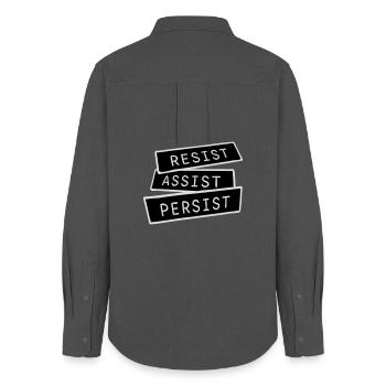 Resist Assist Persist Aktivismus Motivation Logo - Frauen Oxford Hemd - Anthrazit - Hinten - AI Model Female 172 light (172cm)