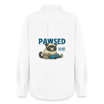 Das Spiel Cat mit Controller PAWSED - Frauen Oxford Hemd - Weiß - Hinten - AI Model Female 172 light (172cm)