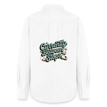 Entre les arrêts | Humour du facteur livreur - Chemise Oxford Femme - blanc - Dos - AI Model Female 172 light (172cm)