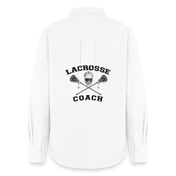 Classic Lacrosse Coach Helmet & Crossed Sticks Art - Women's Oxford Shirt - white - Back - AI Model Female 172 light (172cm)