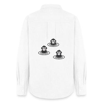 Three Japanese snow monkeys l macaques in onsen l black - Women's Oxford Shirt - white - Back - AI Model Female 172 light (172cm)