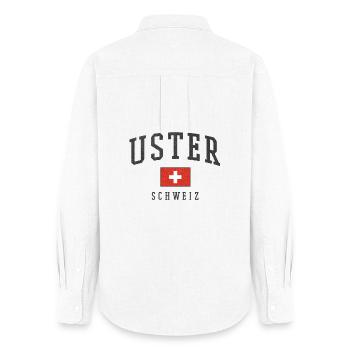 Uster Switzerland – Flag motif with local pride - Women's Oxford Shirt - white - Back - AI Model Female 172 light (172cm)