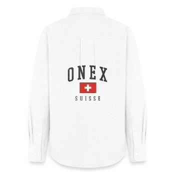 Onex – Schweizer Identität aus dem Kanton Genf - Frauen Oxford Hemd - Weiß - Hinten - AI Model Female 172 light (172cm)