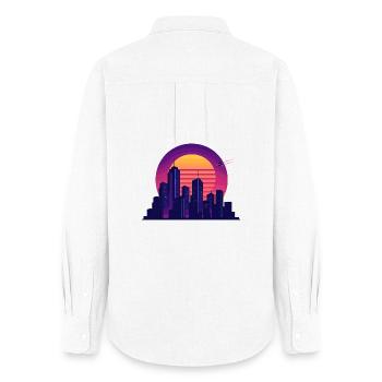 Neon Skyline – Retro City Vibes - Women's Oxford Shirt - white - Back - AI Model Female 172 light (172cm)