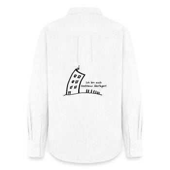 Supérieur de grande hauteur - dicton amusant - jeu de mots - Chemise Oxford Femme - blanc - Dos - AI Model Female 172 light (172cm)