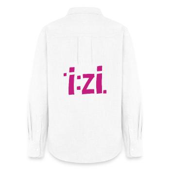 IzI Graffiti Font in Magenta - Women's Oxford Shirt - white - Back - AI Model Female 172 light (172cm)