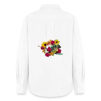 Farbwildes Blütenbouquet Rosen Sonnenblumen - Frauen Oxford Hemd - Weiß - Hinten - AI Model Female 172 light (172cm)
