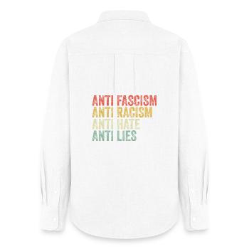 Anti-fascism, anti-racism, anti-hatred, anti-lies - Women's Oxford Shirt - white - Back - AI Model Female 172 light (172cm)