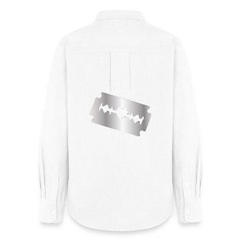 Razor Blade Illustration with Heart Motif - Women's Oxford Shirt - white - Back - AI Model Female 172 light (172cm)