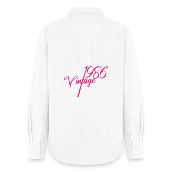 Vintage 1986 Script Kollektion - Frauen Oxford Hemd - Weiß - Hinten - AI Model Female 172 light (172cm)