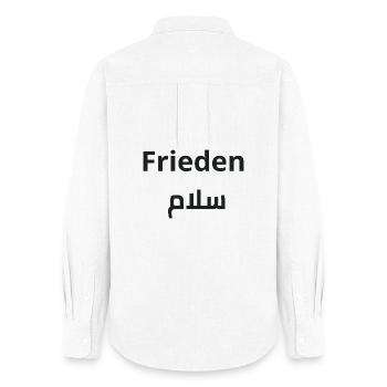 Frieden und Salam - Arabische Kalligrafie - Frauen Oxford Hemd - Weiß - Hinten - AI Model Female 172 light (172cm)