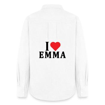 t-shirt J’aime Emma idée cadeau t-shirt - Chemise Oxford Femme - blanc - Dos - AI Model Female 172 light (172cm)