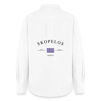 Skopelos Griechenland – Urlaub Souvenir & Geschenk - Frauen Oxford Hemd - Weiß - Hinten - AI Model Female 172 light (172cm)
