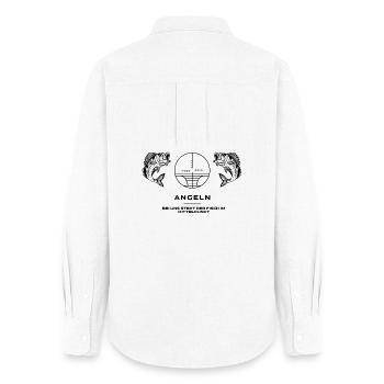 Angeln aus Leidenschaft  Angler Shirt - Frauen Oxford Hemd - Weiß - Hinten - AI Model Female 172 light (172cm)