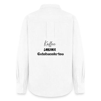 Coffee -> Learning -> Existential Crisis - Women's Oxford Shirt - white - Back - AI Model Female 172 light (172cm)