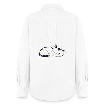 Chat endormi et coincé - Chemise Oxford Femme - blanc - Dos - AI Model Female 172 light (172cm)