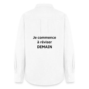 Je commence à réviser DEMAIN - Chemise Oxford Femme - blanc - Dos - AI Model Female 172 light (172cm)