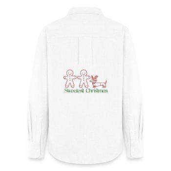 Noël – Duo pain d’épices et teckels (Rouge et vert) - Chemise Oxford Femme - blanc - Dos - AI Model Female 172 light (172cm)