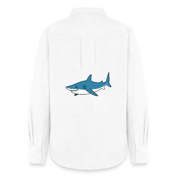 Blue Cartoon Shark – Coastal Friend - Women's Oxford Shirt - white - Back - AI Model Female 172 light (172cm)