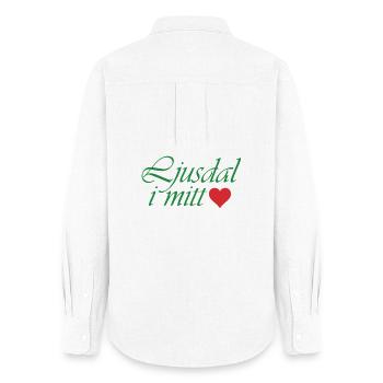 Ljusdal in the middle – green text and red heart - Women's Oxford Shirt - white - Back - AI Model Female 172 light (172cm)