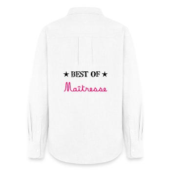 MISTRESS. MASTER. THANK YOU. THANK YOU MISTRESS. GIFT - Women's Oxford Shirt - white - Back - AI Model Female 172 light (172cm)