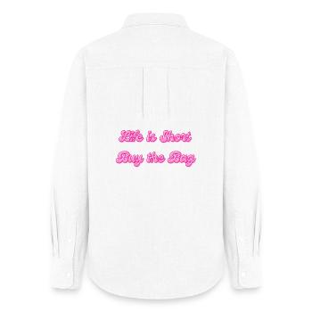 Life Is Short Buy The Bag | Fashion Spruch - Frauen Oxford Hemd - Weiß - Hinten - AI Model Female 172 light (172cm)