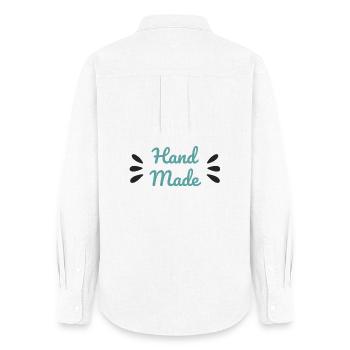 Chemise artisanale minimaliste style écriture fait main - Chemise Oxford Femme - blanc - Dos - AI Model Female 172 light (172cm)