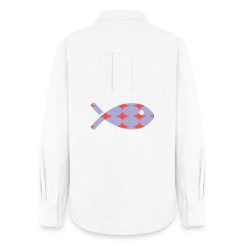 SARDINE. FISH. APRIL FOOL - Women's Oxford Shirt - white - Back - AI Model Female 172 light (172cm)