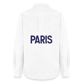 Paris Midnight Blue Geometric Typography - Women's Oxford Shirt - white - Back - AI Model Female 172 light (172cm)