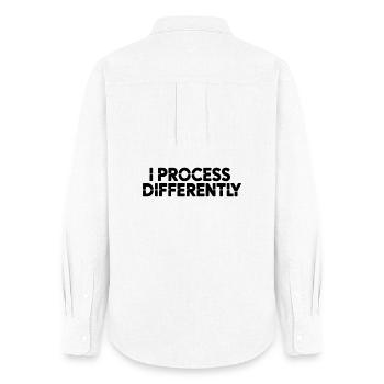 Je traite différemment - Chemise Oxford Femme - blanc - Dos - AI Model Female 172 light (172cm)