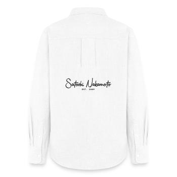 Satoshi Nakamoto Bitcoin Shirt - Crypto Shirt - Frauen Oxford Hemd - Weiß - Hinten - AI Model Female 172 light (172cm)