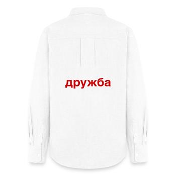 DRUZHBA Amitié Russie Cyrillique - Chemise Oxford Femme - blanc - Dos - AI Model Female 172 light (172cm)