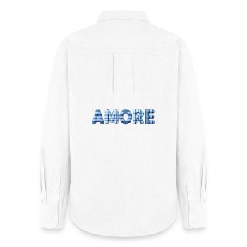 Amore Eisblau Schriftzug Patchwork Trend - Women's Oxford Shirt - white - Back - AI Model Female 172 light (172cm)