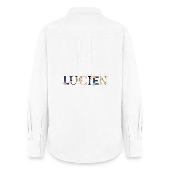 LUCIEN Name mit Blumen geschmückt - Frauen Oxford Hemd - Weiß - Hinten - AI Model Female 172 light (172cm)