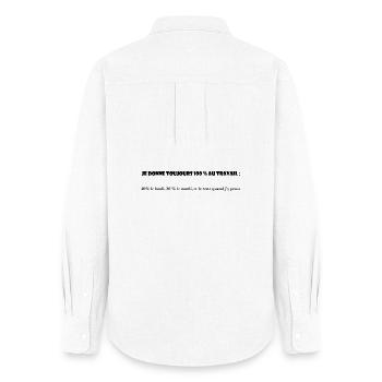 WORK. COLLEAGUE. MESSAGE. QUOTES. HUMOR - Women's Oxford Shirt - white - Back - AI Model Female 172 light (172cm)