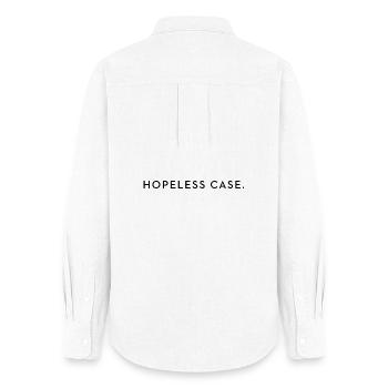 Hopeless Case Minimal Typo Saying - Women's Oxford Shirt - white - Back - AI Model Female 172 light (172cm)