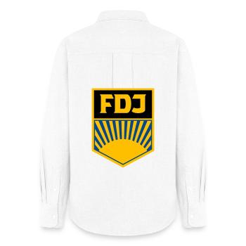 FDJ - Freie Deutsche Jugend (eckig, dreifarbig) - Frauen Oxford Hemd - Weiß - Hinten - AI Model Female 172 light (172cm)