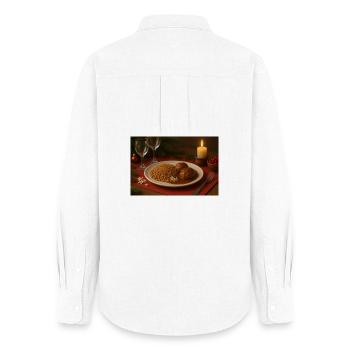 Festive buckwheat meatball plate - Women's Oxford Shirt - white - Back - AI Model Female 172 light (172cm)