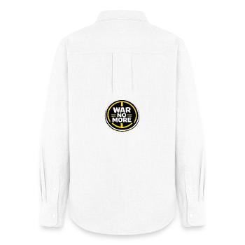 War No More – Sticker Peace & Humanity  - Chemise Oxford Femme - blanc - Dos - AI Model Female 172 light (172cm)