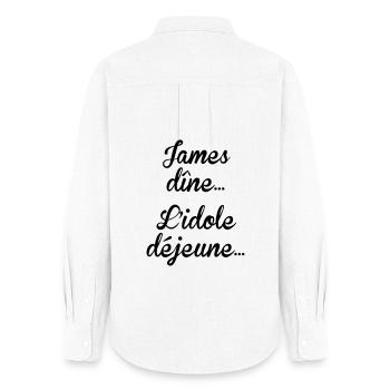 James dîne, l'idole déjeune - Chemise Oxford Femme - blanc - Dos - AI Model Female 172 light (172cm)