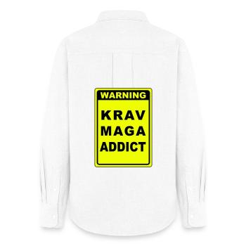 Avertissement Krav Maga Addict - Chemise Oxford Femme - blanc - Dos - AI Model Female 172 light (172cm)