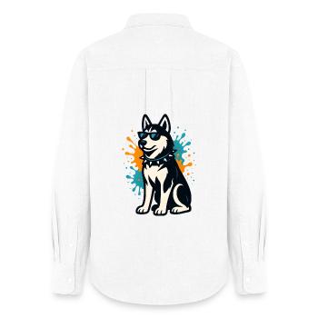Siberian Husky im Spray-Graffiti mit Sonnenbrille - Frauen Oxford Hemd - Weiß - Hinten - AI Model Female 172 light (172cm)