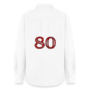 HAPPY BIRTHDAY. JOYEUX ANNIVERSAIRE. ANNIVERSAIRE. - Chemise Oxford Femme - blanc - Dos - AI Model Female 172 light (172cm)