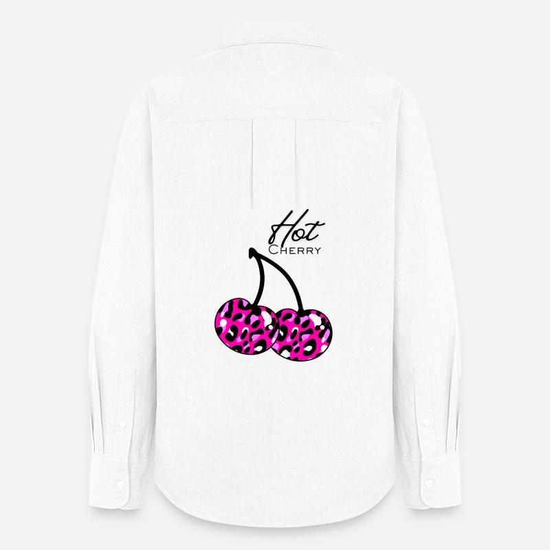 Pink leopard pattern cherry - Women's Oxford Shirt - white