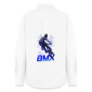 BMX Extreme Jump Blue Neon - Chemise Oxford Femme - blanc - Dos - AI Model Female 172 light (172cm)