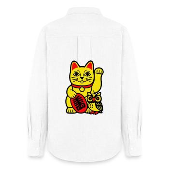 Chat chanceux avec petit hibou - Chemise Oxford Femme - blanc - Dos - AI Model Female 172 light (172cm)