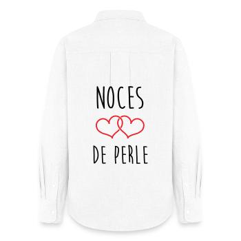 noces de perle 30 ans de mariage - Chemise Oxford Femme - blanc - Dos - AI Model Female 172 light (172cm)