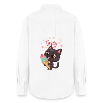 Gourmet-Katze und Eiscreme - Frauen Oxford Hemd - Weiß - Hinten - AI Model Female 172 light (172cm)