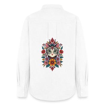 Cat's head in a wreath of flowers - Women's Oxford Shirt - white - Back - AI Model Female 172 light (172cm)
